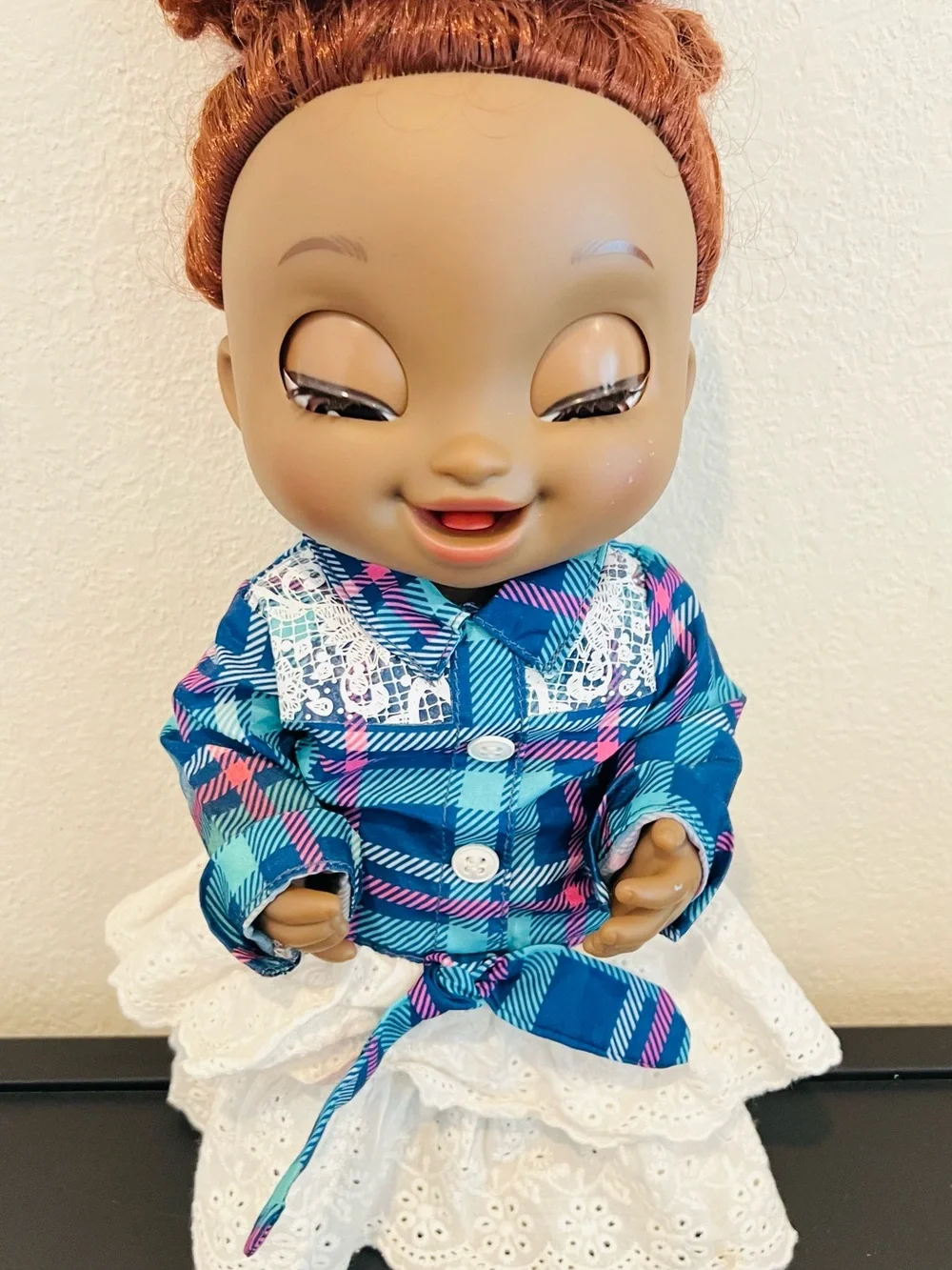 Blue Plaid Kids Doll Outfit - Cute Plaid Jacket and White Skirt